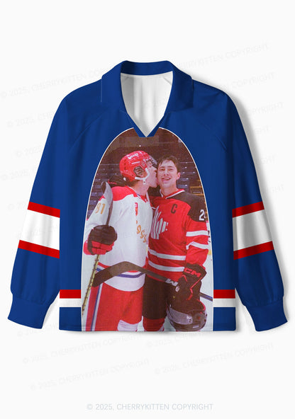 Blue Hockey Boys Kissing HR Y2K Long Sleeve Sport Jersey Shirts Cherrykitten