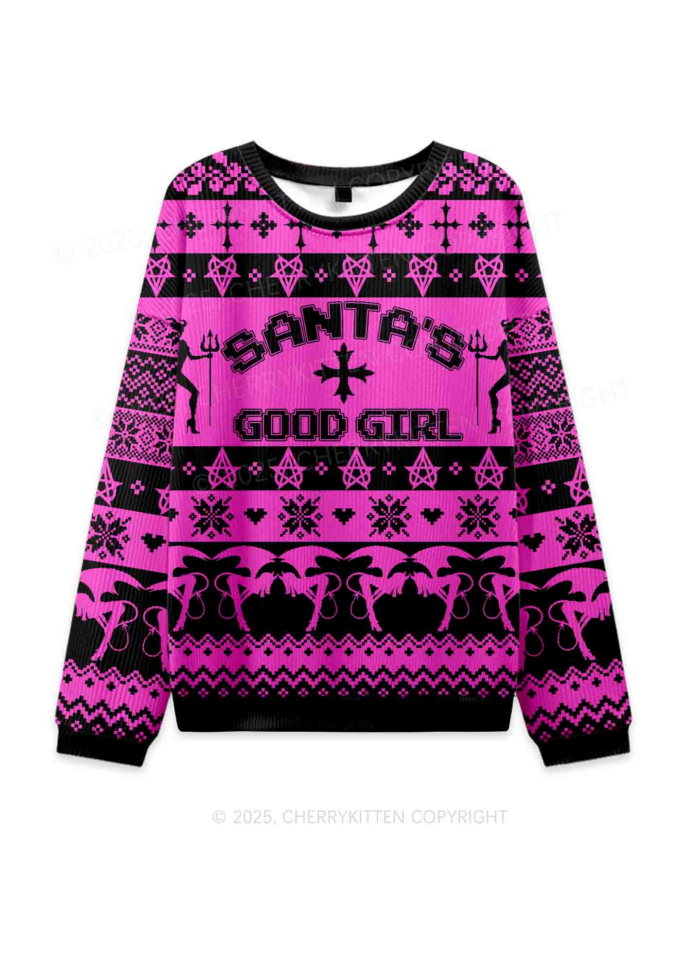 Santas Good Girl Y2K Christmas Knit Sweatshirt Cherrykitten