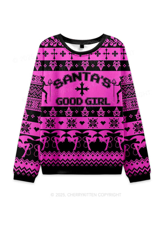 Santas Good Girl Y2K Christmas Knit Sweatshirt Cherrykitten