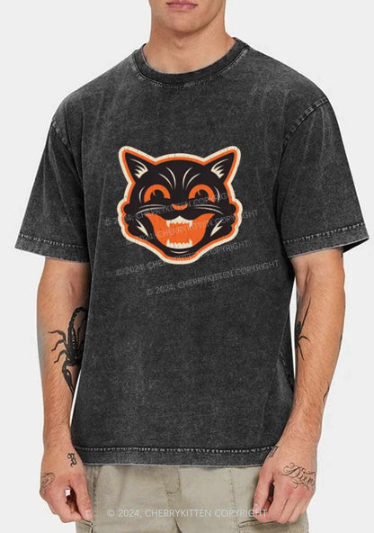 Halloween Black Cat Y2K Washed Tee Cherrykitten