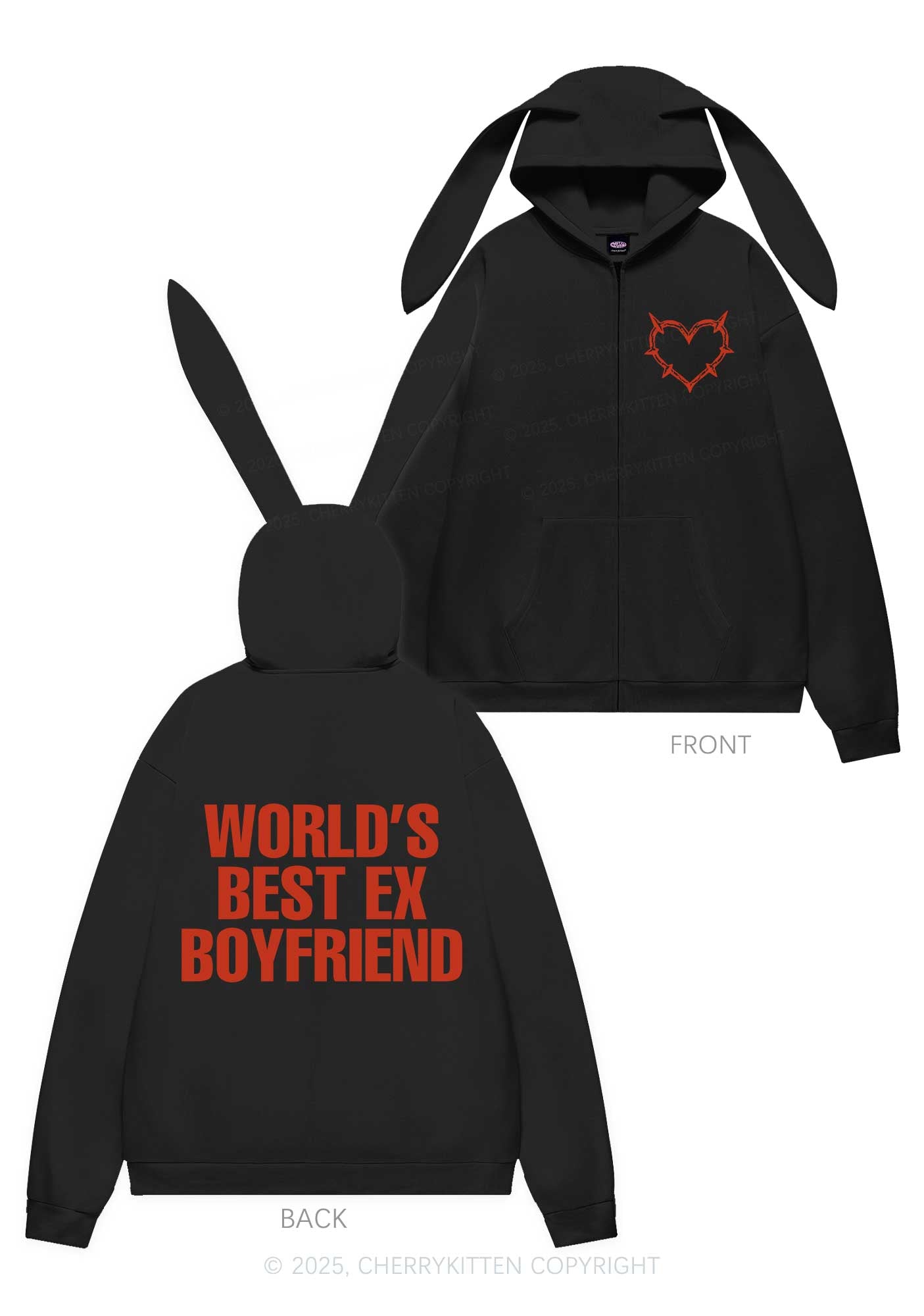 Best Ex Boyfriend Y2K Bunny Ear Zip Hoodie Cherrykitten
