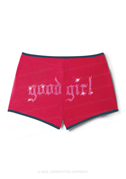 Rhinestone Good Girl Y2K Booty Shorts Cherrykitten