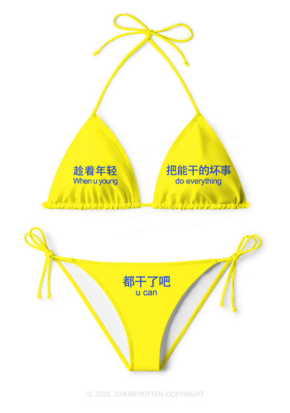 Young Do Everything Y2K Print Bikini Set Cherrykitten