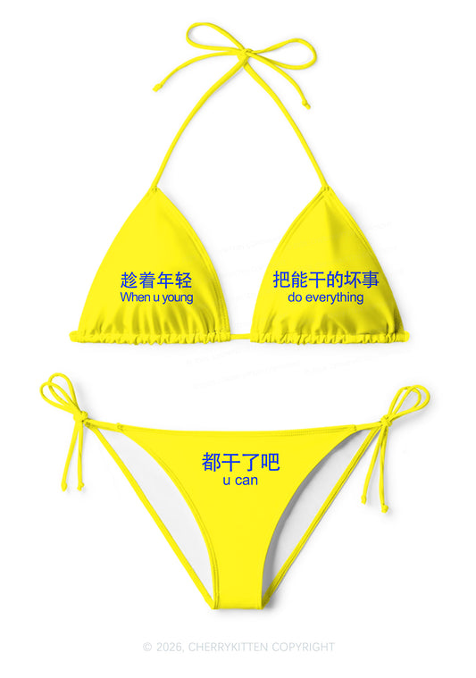 Young Do Everything Y2K Print Bikini Set Cherrykitten