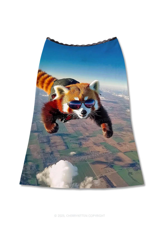 Flying Cool Raccoon Y2K Print Midi Skirt Cherrykitten