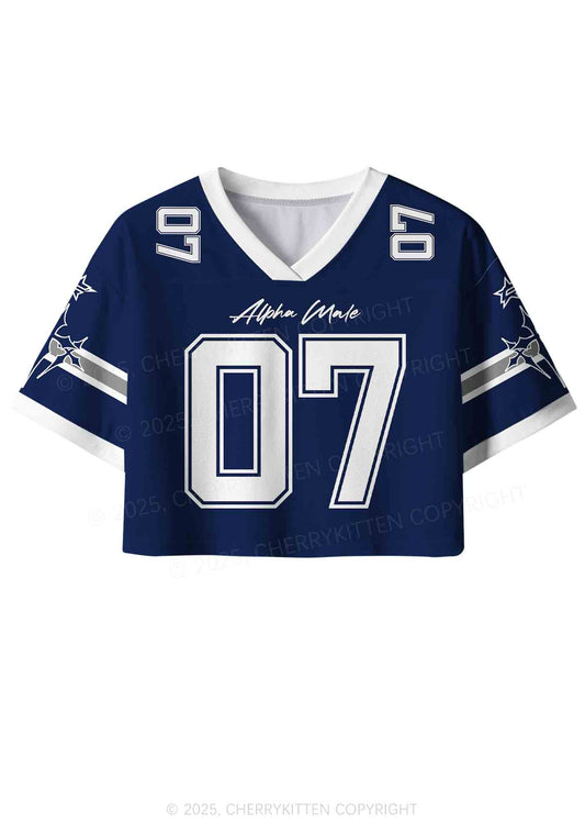 Custom Dark Blue Alpha Male Y2K Crop Sport Jersey Shirts Cherrykitten