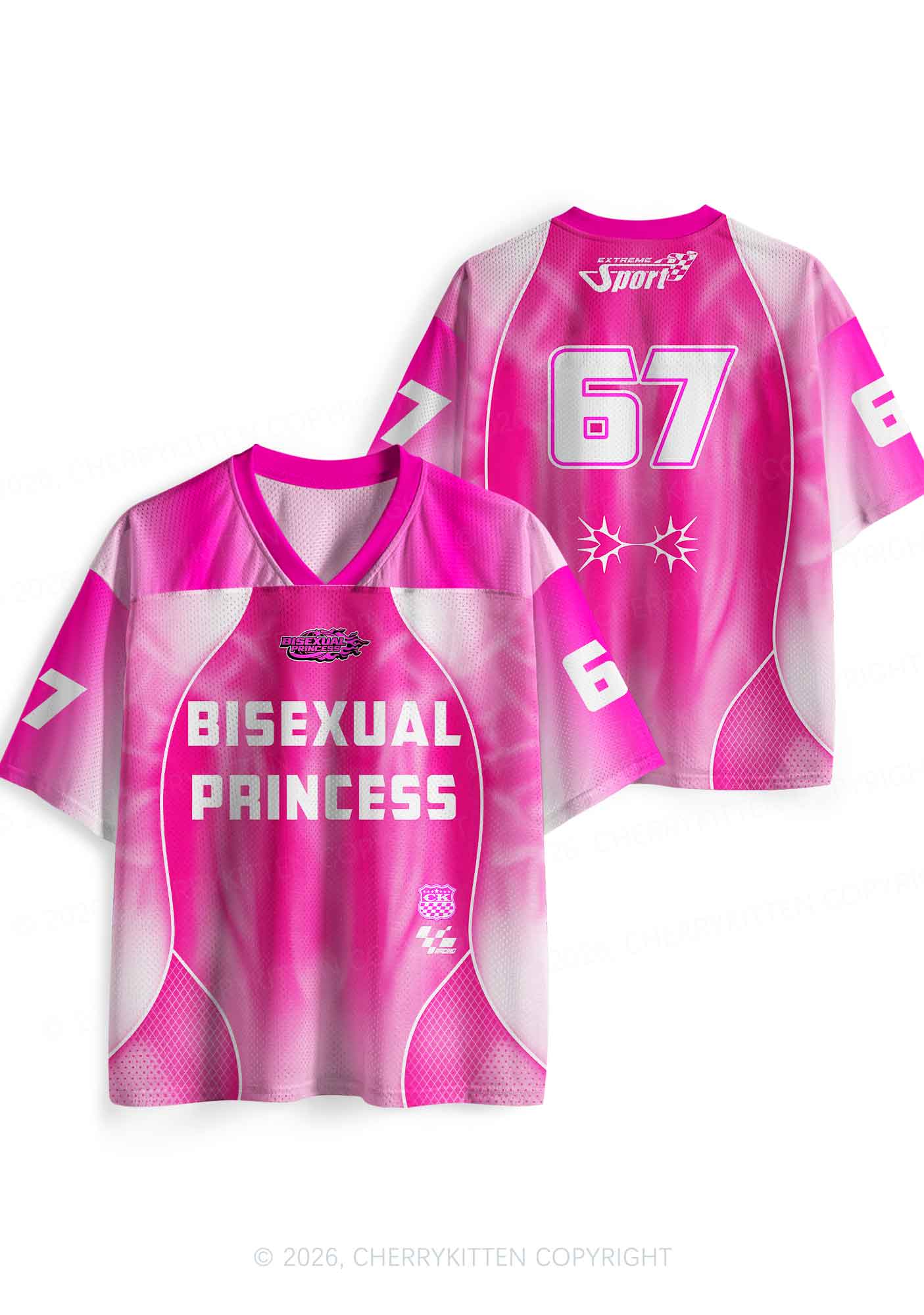 Hot Pink Bisexual Princess Pride Y2K Sport Jersey Shirts Cherrykitten