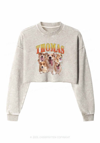 Custom Pet Photo Y2K Crop Washed Sweatshirts Cherrykitten
