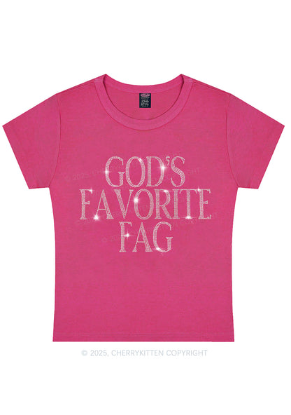 Rhinestone Gods Favorite Fag Pride Y2K Baby Tee Cherrykitten