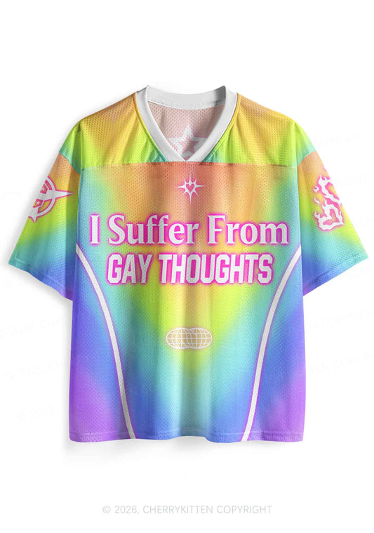 Rainbow Gradient Gay Thoughts Pride Y2K Sport Jersey Shirts Cherrykitten