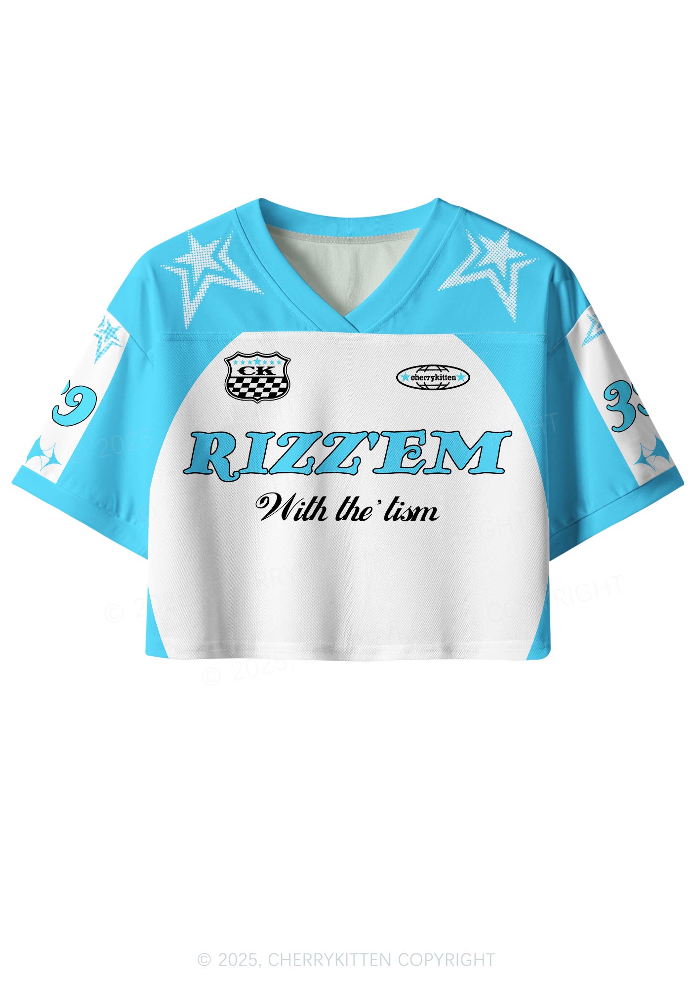 Custom Blue Rizz Em Tism Y2K Crop Sport Jersey Shirts Cherrykitten