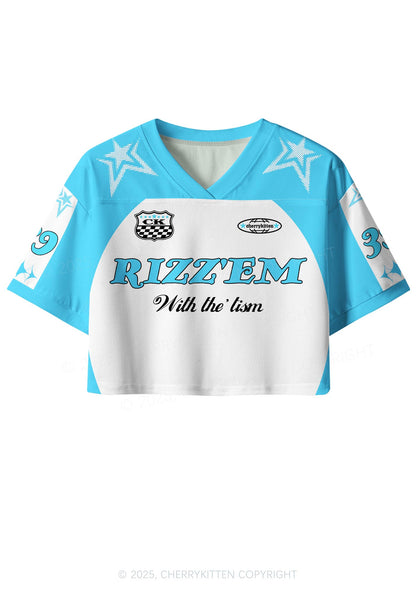 Custom Blue Rizz Em Tism Y2K Crop Sport Jersey Shirts Cherrykitten