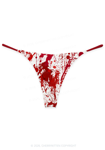 Halloween Red Blood On White Y2K Print Bikini String Thong Cherrykitten