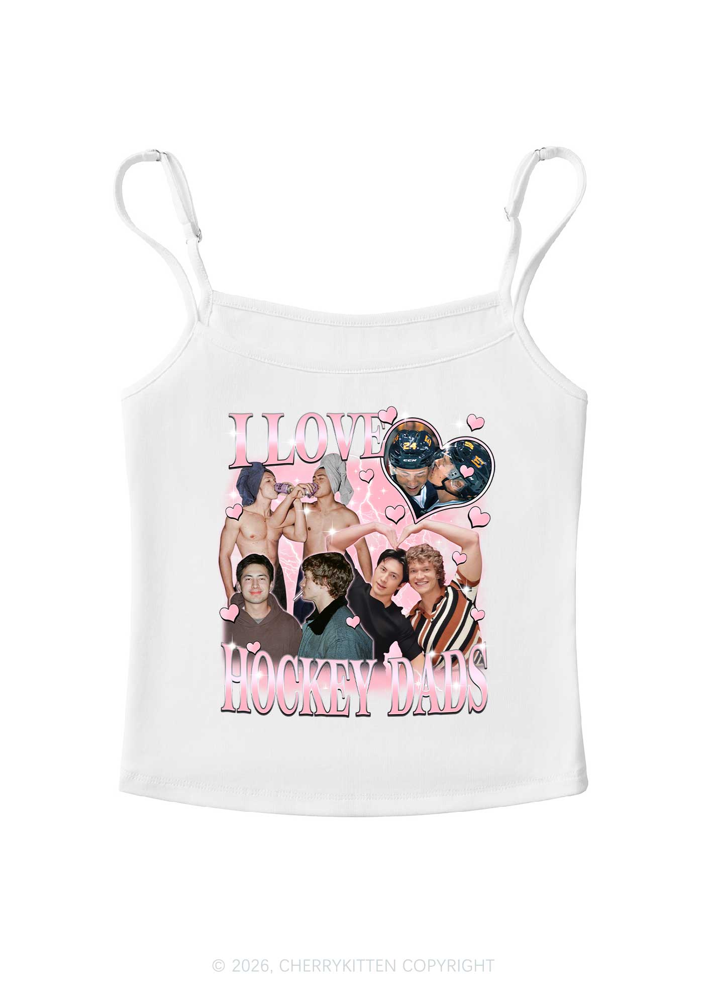 Pink Heart I Love Hockey Dads HR Y2K Spaghetti Strap Cami Cherrykitten