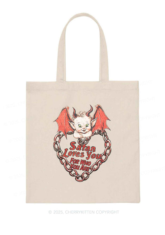 Satan Loves You Y2K Canvas Tote Bag Cherrykitten