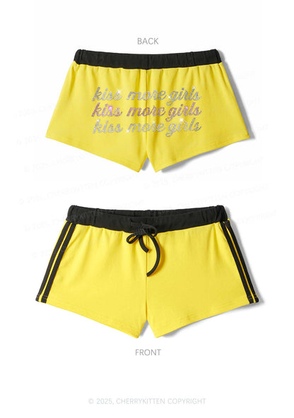Rhinestone Kiss More Girls Pride Y2K Drawstring Mini Shorts Cherrykitten