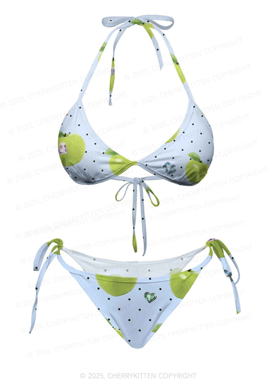 Chic Green Apple Y2K Print Bikini Set Cherrykitten