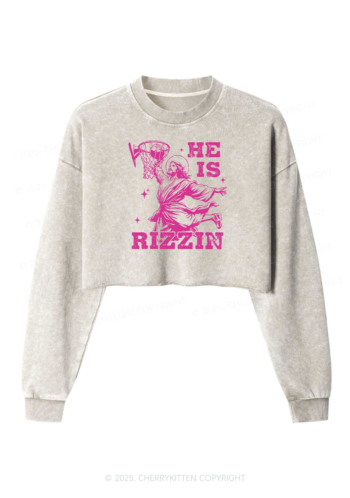 He Is Rizzin Y2K Crop Washed Sweatshirts Cherrykitten