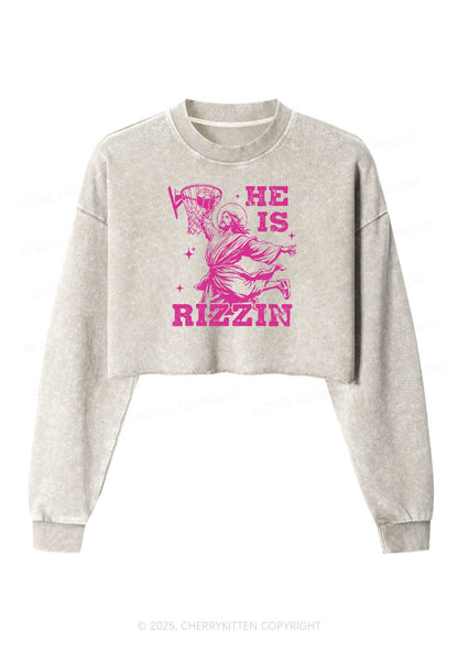 He Is Rizzin Y2K Crop Washed Sweatshirts Cherrykitten