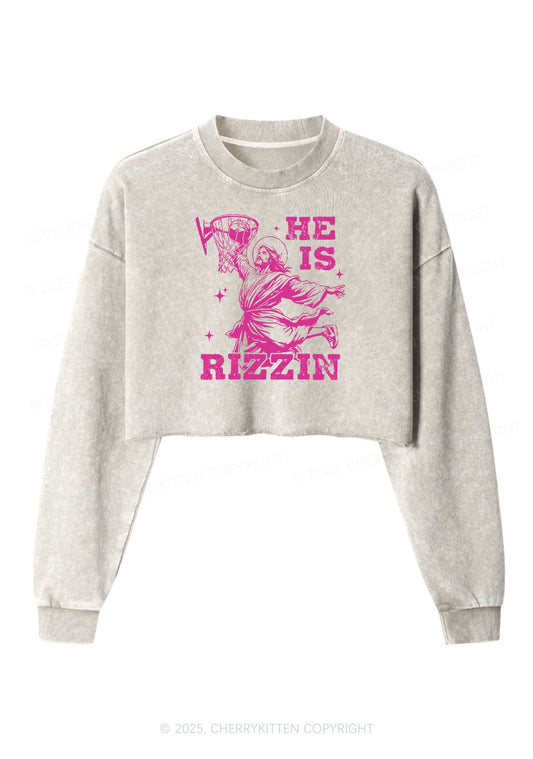 He Is Rizzin Y2K Crop Washed Sweatshirts Cherrykitten