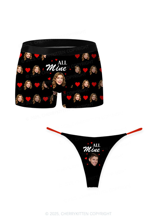 Custom Face All Mine Valentine's Day Y2K Print Couples Boxer Thong Set Cherrykitten