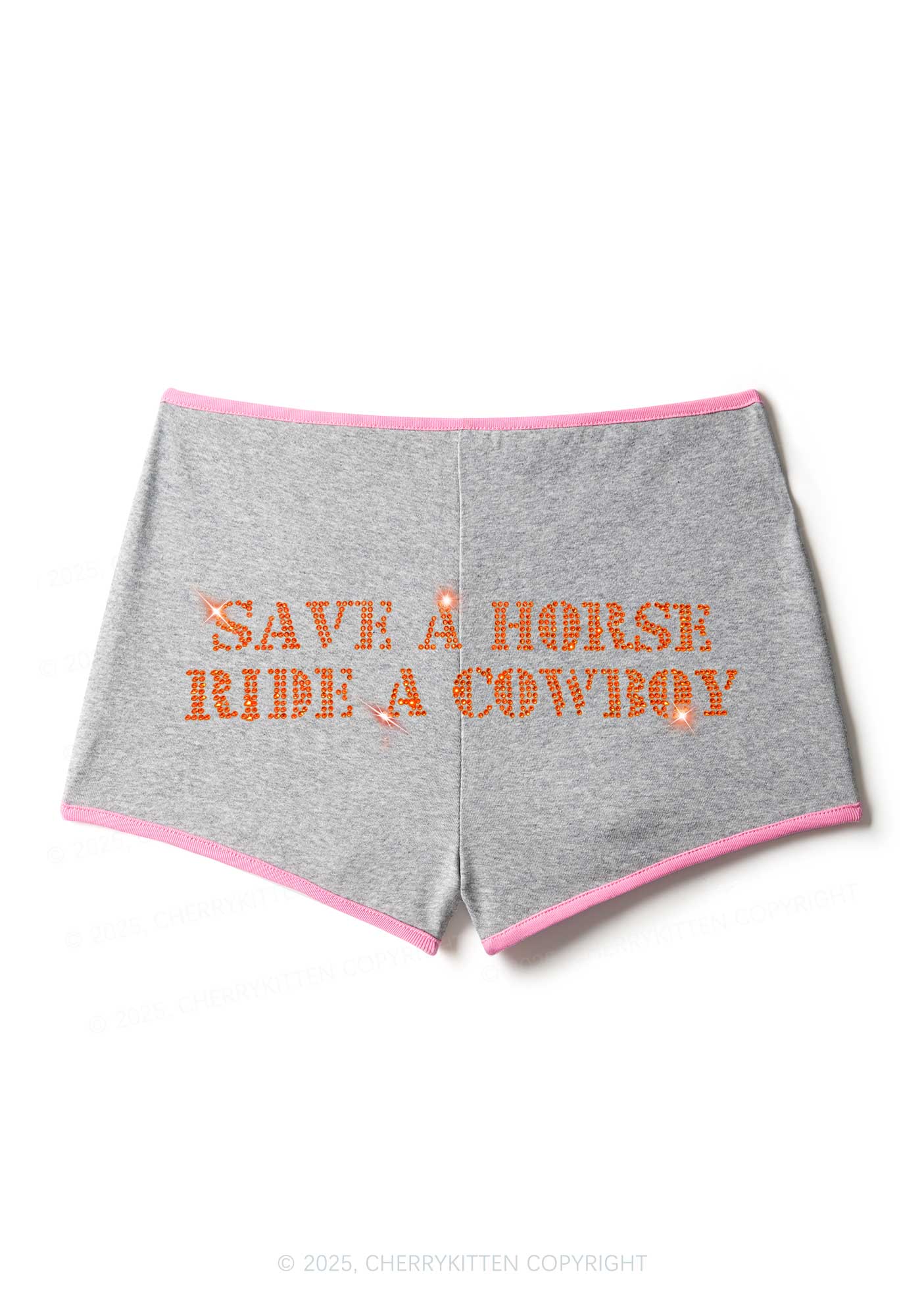 Rhinestone Save A Horse Ride A Cowboy Y2K Booty Shorts Cherrykitten