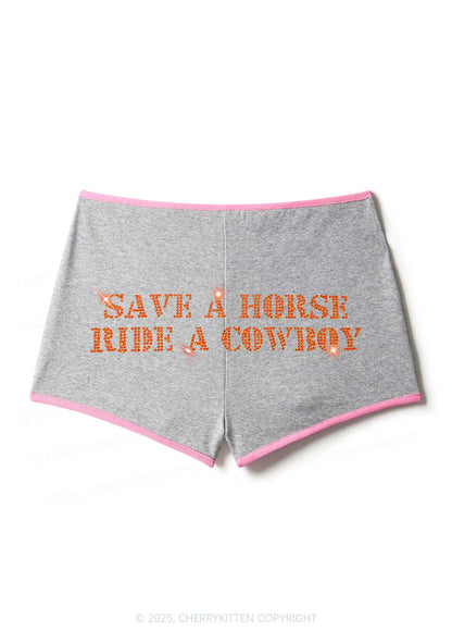 Rhinestone Save A Horse Ride A Cowboy Y2K Booty Shorts Cherrykitten