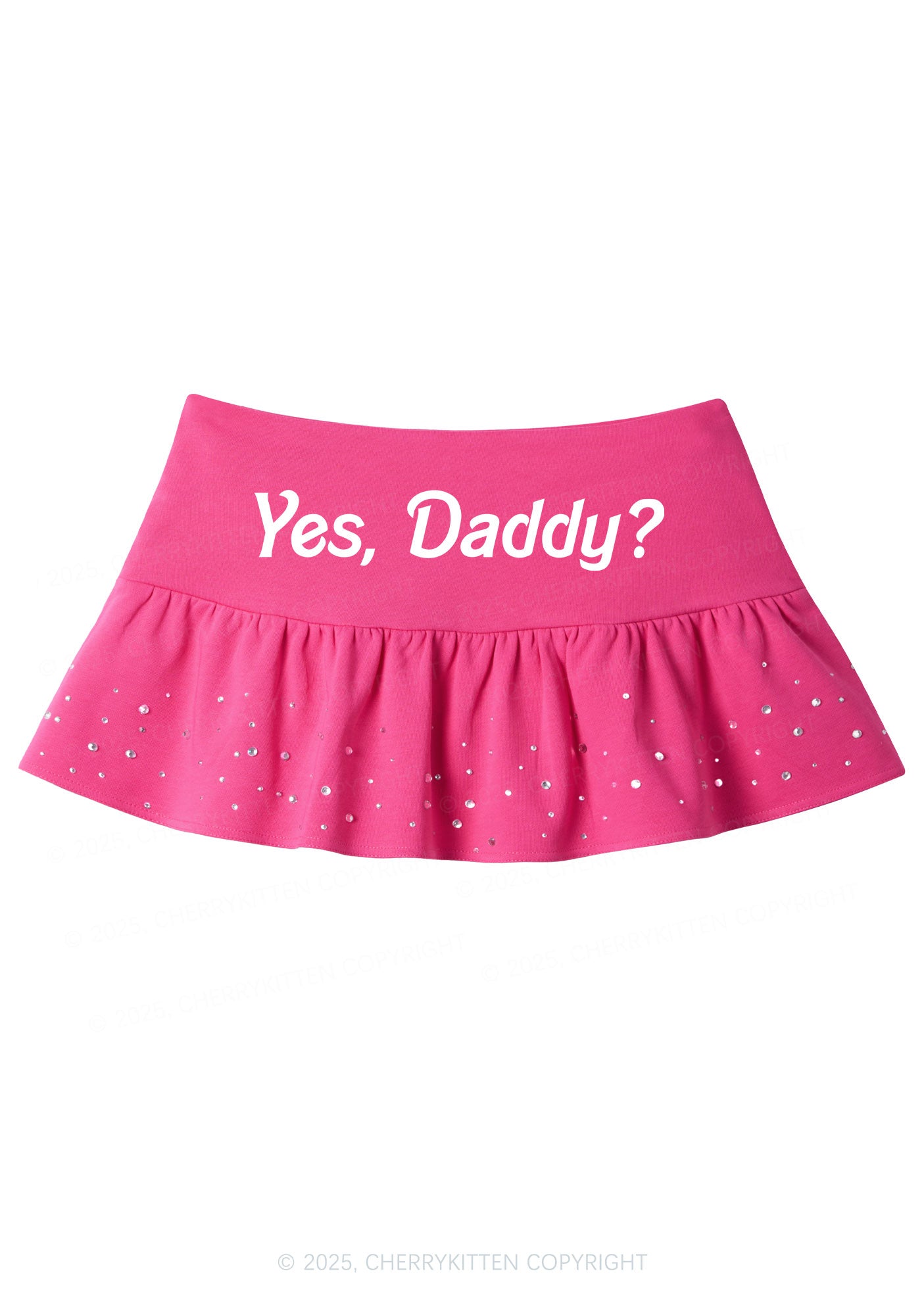 Yes Daddy Y2K Pink Ruffled Rhinestone Mini Skirt Cherrykitten