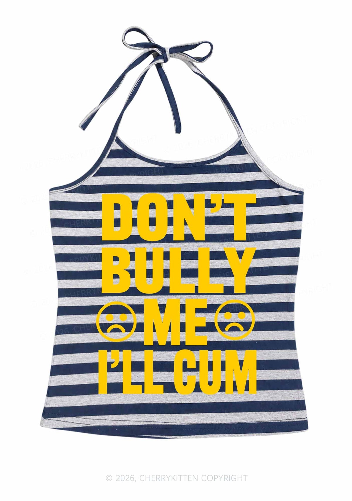 Dont Bully Me Y2K Navy Grey Striped Halter Neck Cami Cherrykitten