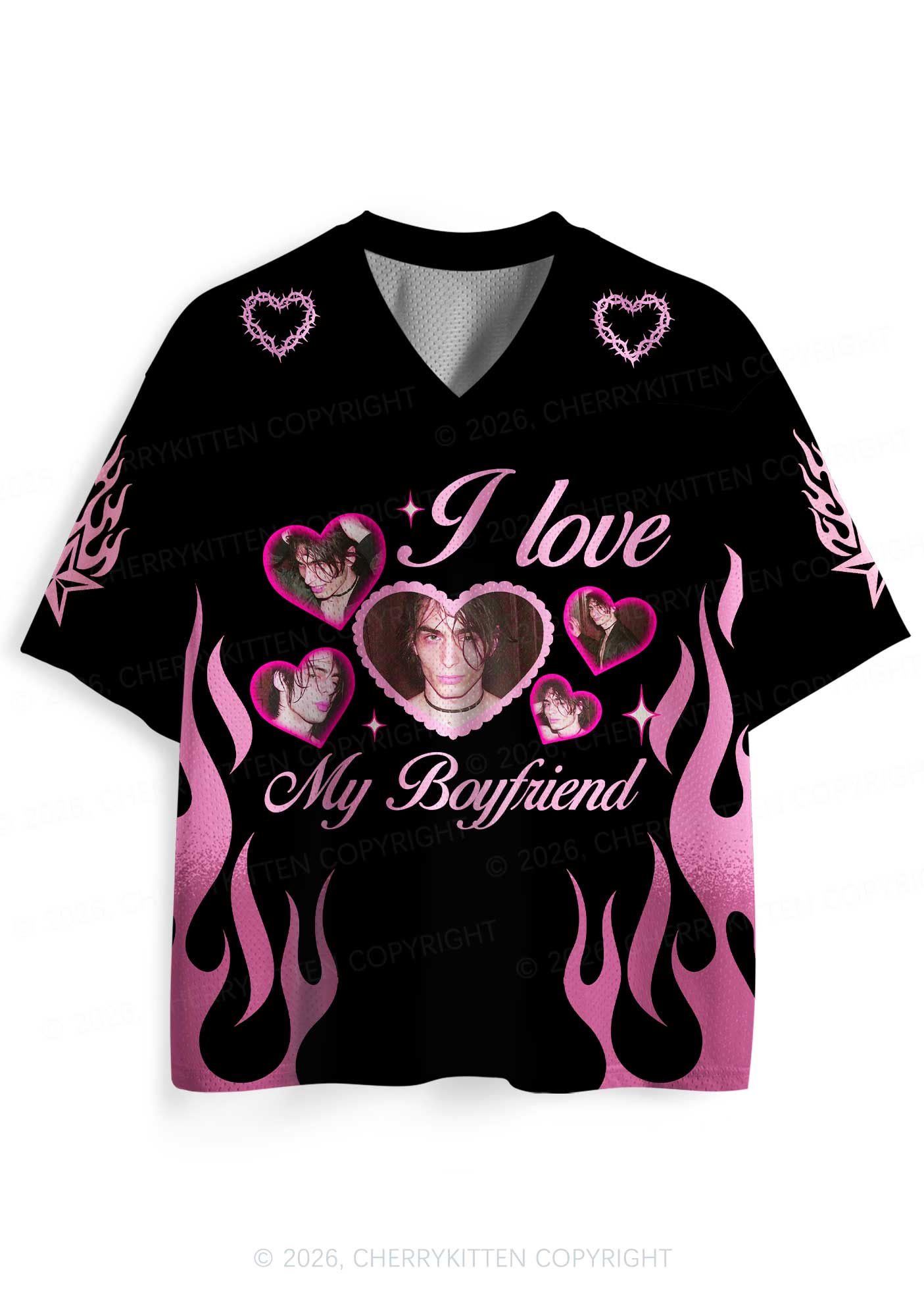 Custom Photos Pink Flame I Love My GF BF Y2K Sport Jersey Shirts Cherrykitten