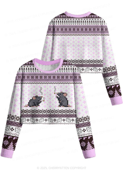 Smoking Rats Y2K Christmas Crop Knit Sweatshirt Cherrykitten