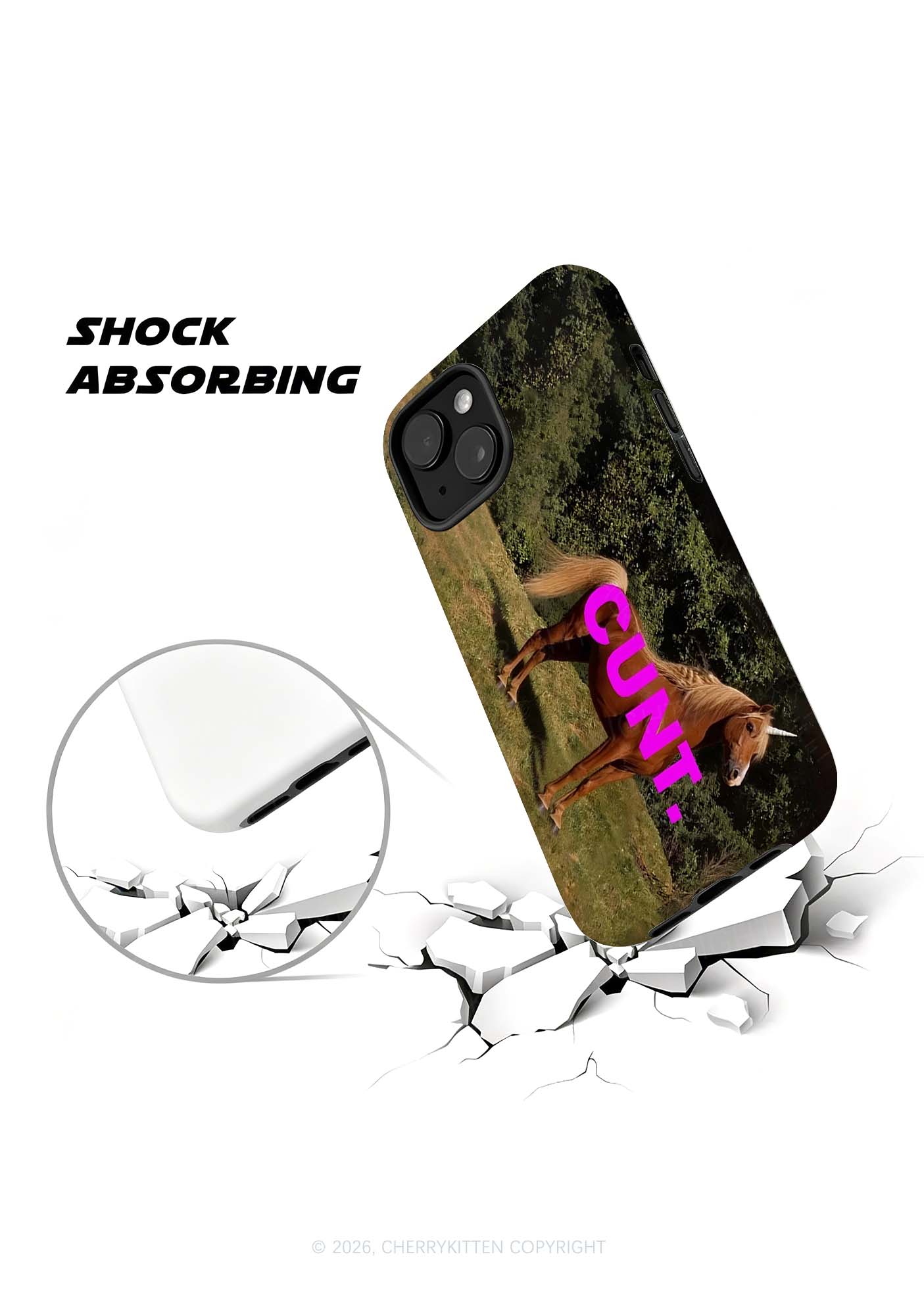 Pink Cxxt Brown Horse Y2K Phone Case Cherrykitten