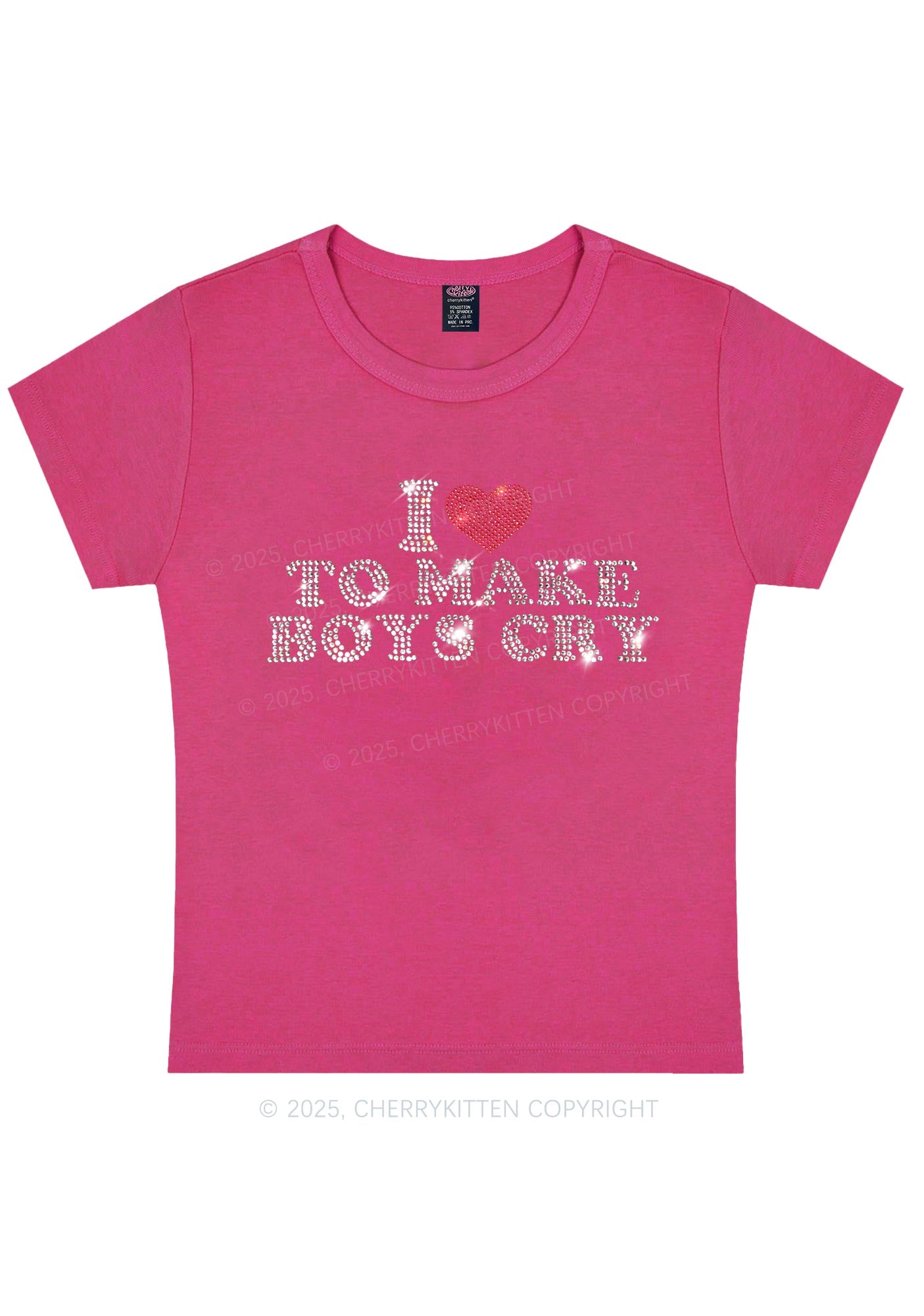 Curvy Rhinestone Love To Make Boys Cry Y2K Baby Tee Cherrykitten