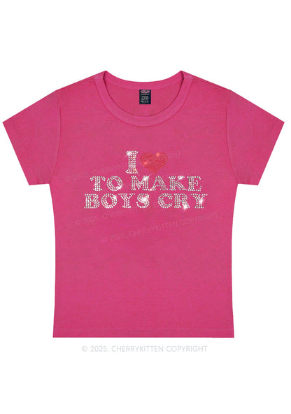 Curvy Rhinestone Love To Make Boys Cry Y2K Baby Tee Cherrykitten
