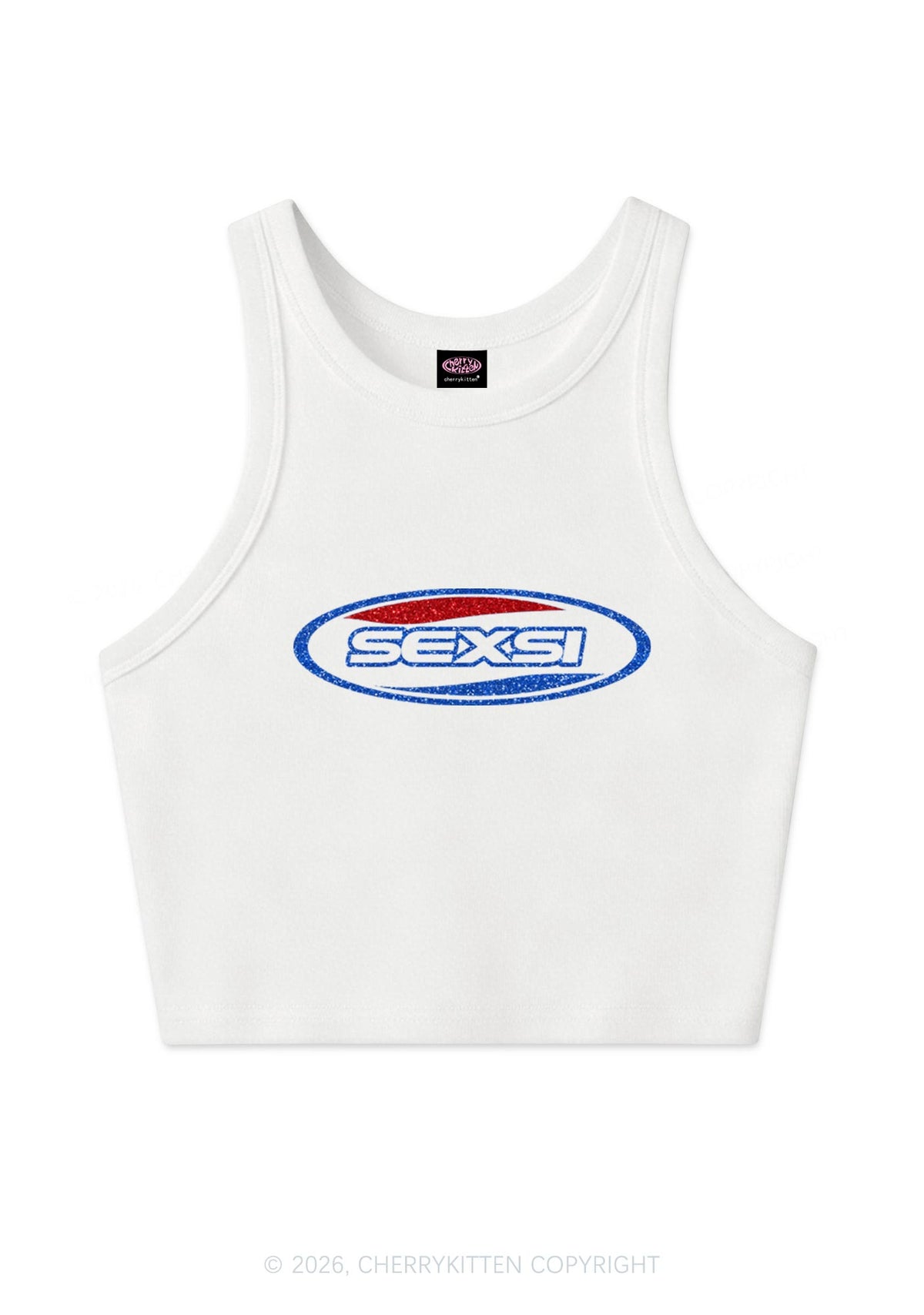 Glitter Sexsi Slogan Y2K Crop Tank Top Cherrykitten