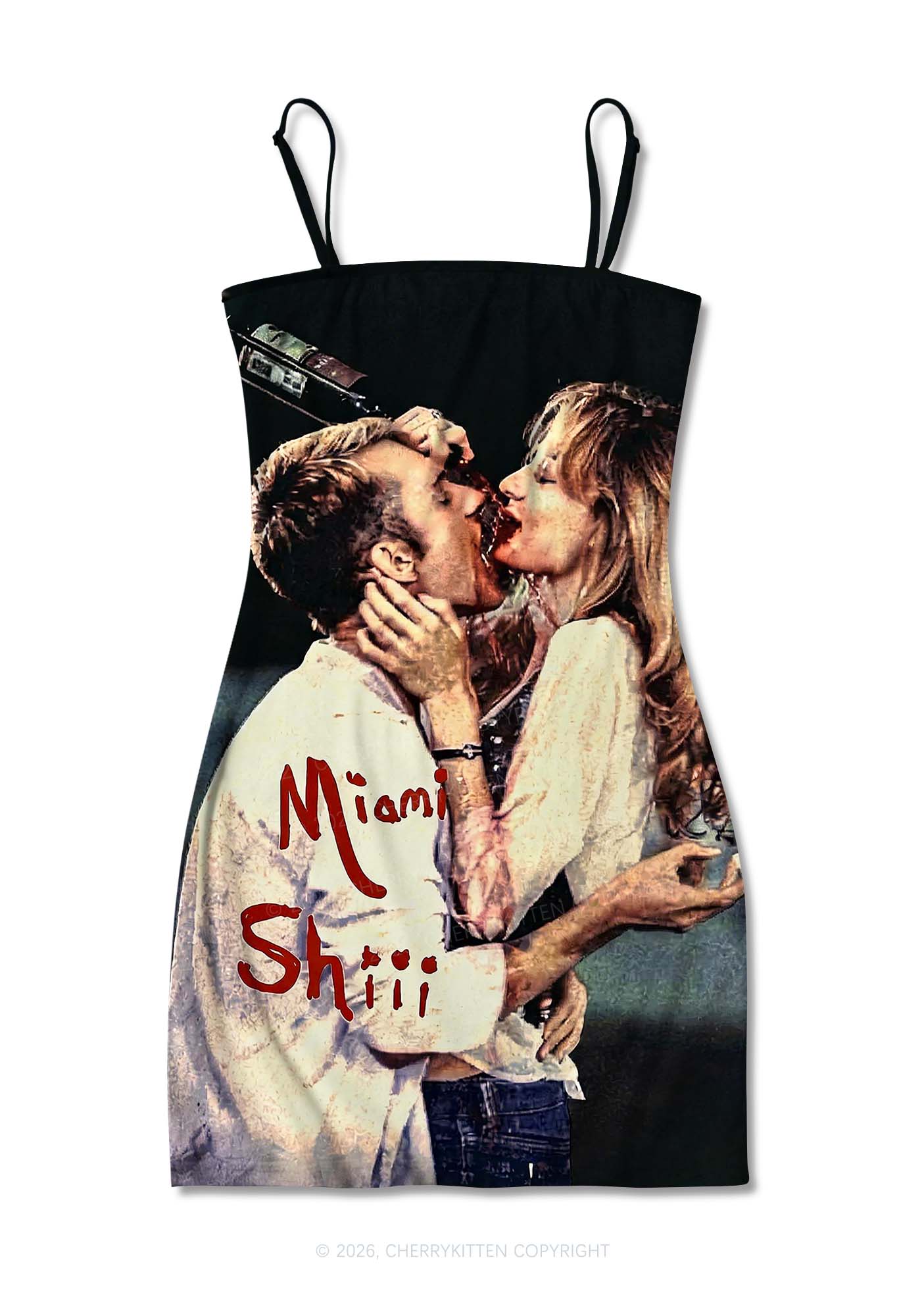 Vintage Grunge Kissing Couple Y2K Print Slip Dress Cherrykitten