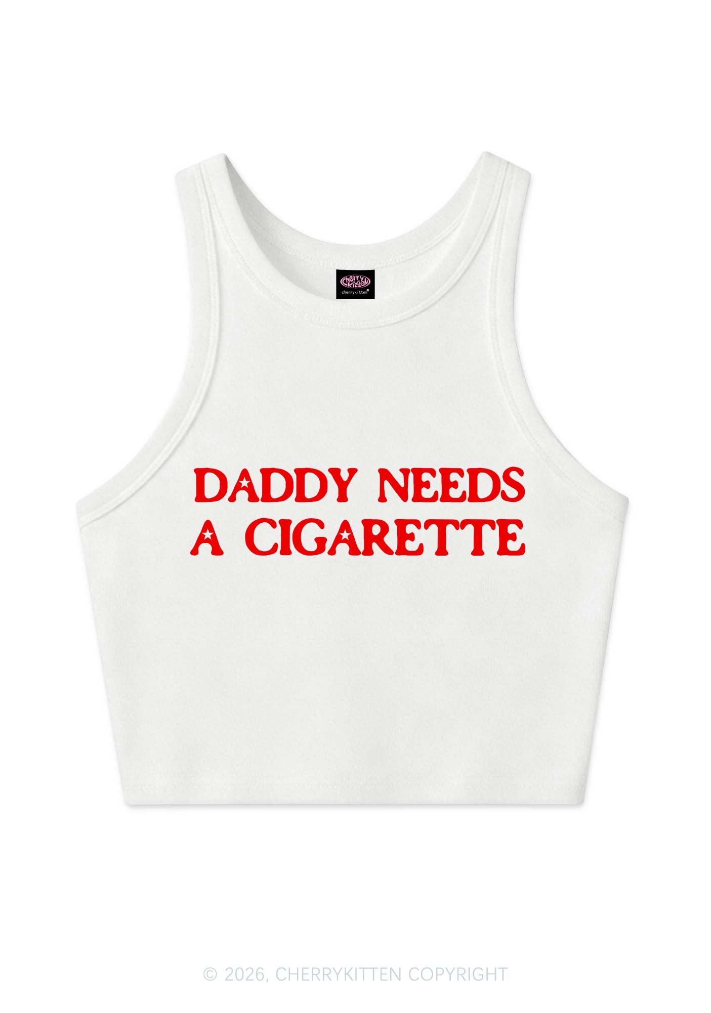 Daddy Needs A Cigarette Y2K Crop Tank Top Cherrykitten