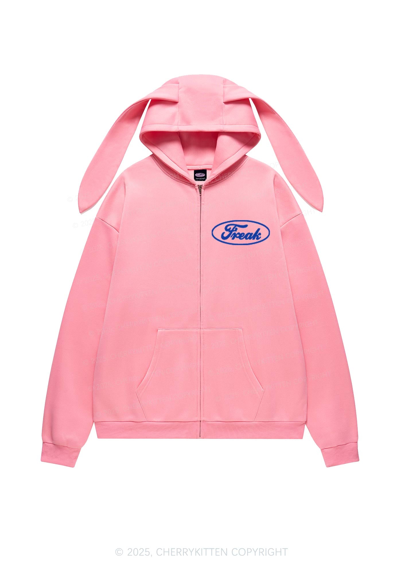 Oval Freak Y2K Bunny Ear Zip Hoodie Cherrykitten