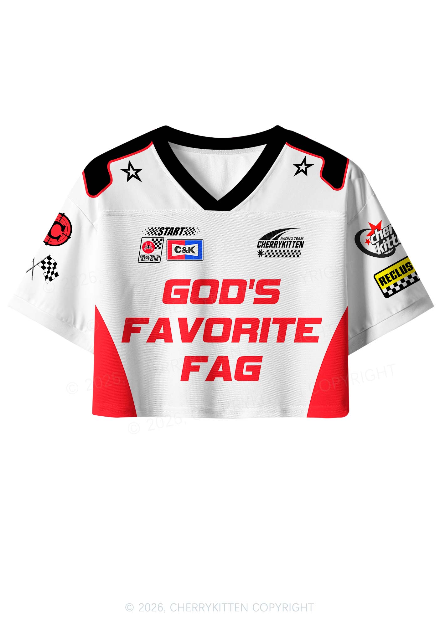 Red Gods Favorite Fag Pride Y2K Crop Sport Jersey Shirts Cherrykitten