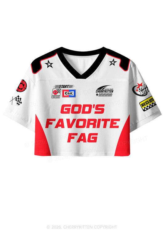 Red Gods Favorite Fag Pride Y2K Crop Sport Jersey Shirts Cherrykitten