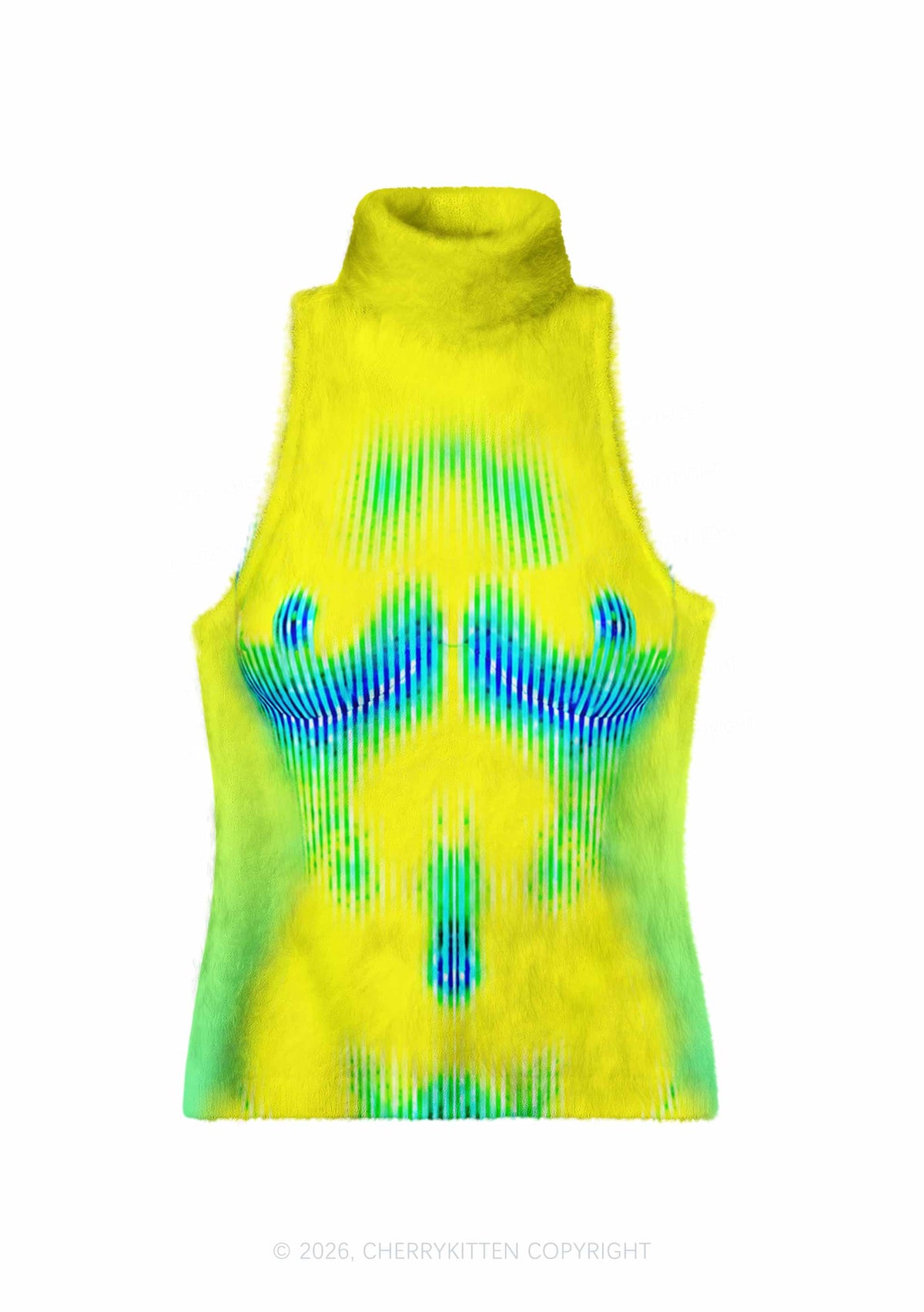 Yellow Thermal Female Body Y2K Knit Turtleneck Tank Top Cherrykitten