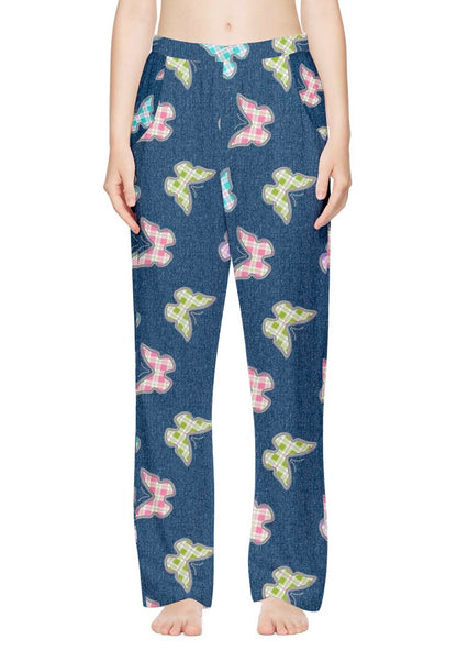 Dark Blue Butterflies Print Casual Pants