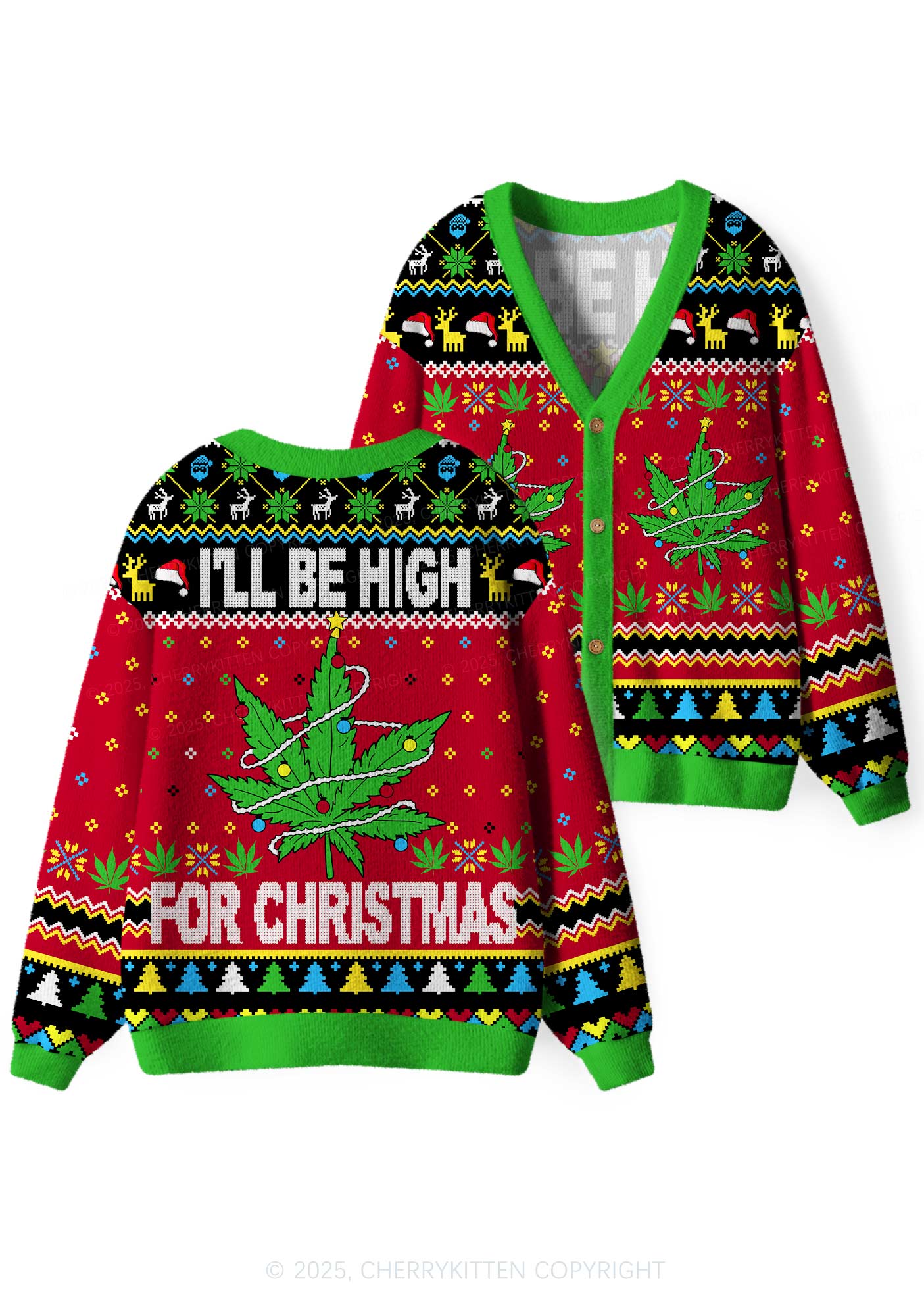 I Be High Y2K Christmas Cardigan Knit Sweatshirt Cherrykitten