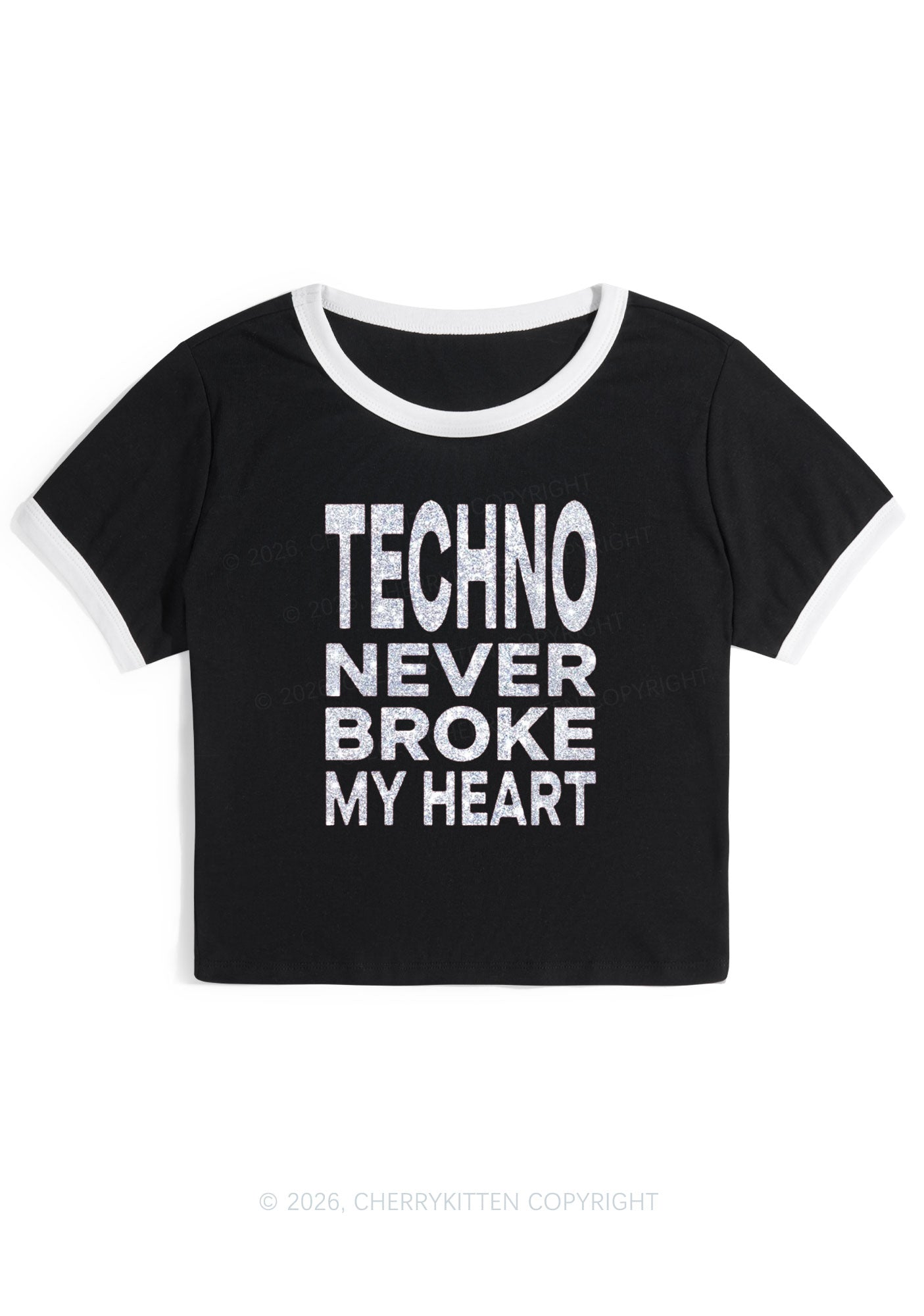 Glitter Techno Heart Y2K Ringer Tee Cherrykitten