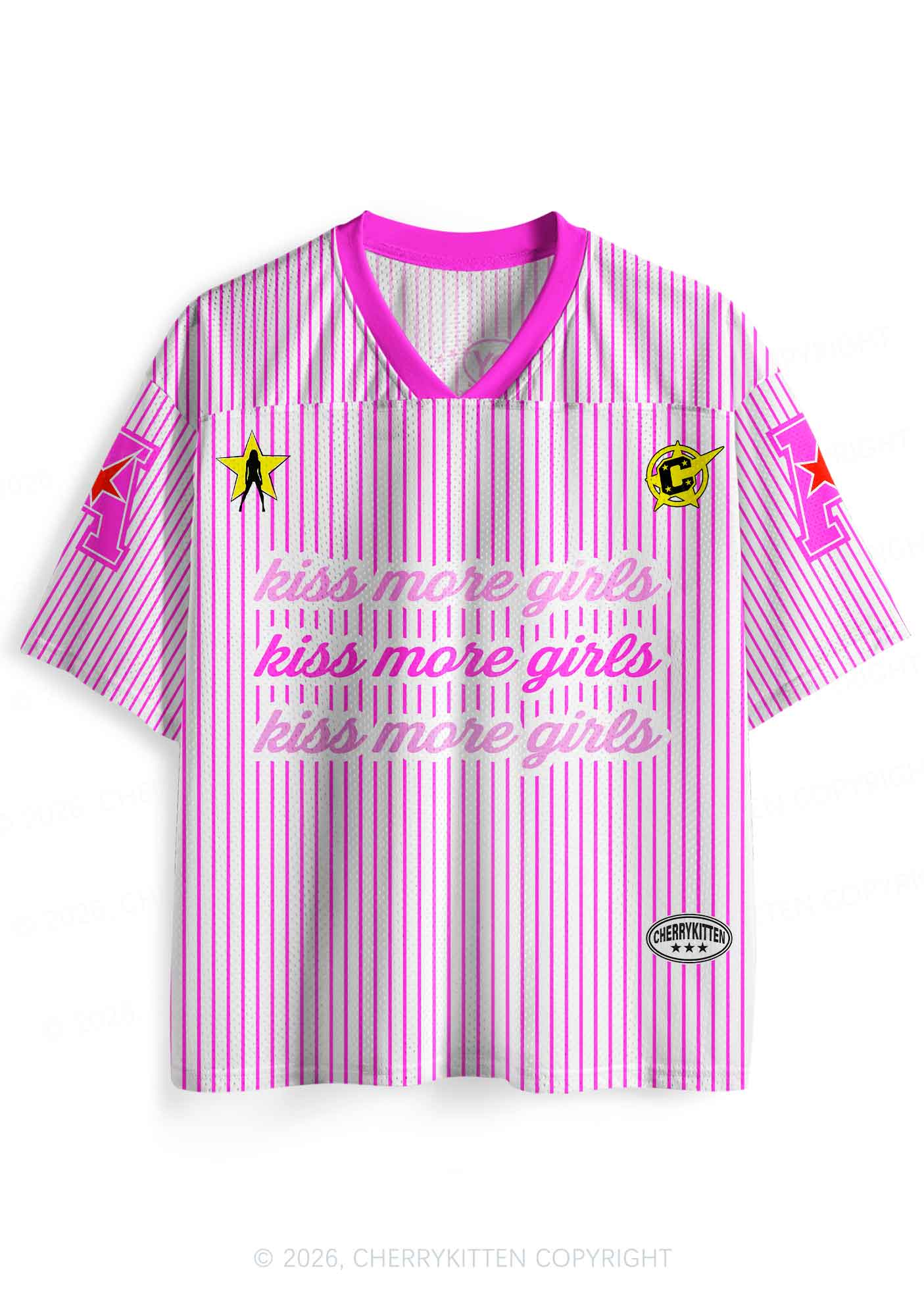 Kiss More Girls Pink Stripes Pride Y2K Sport Jersey Shirts Cherrykitten