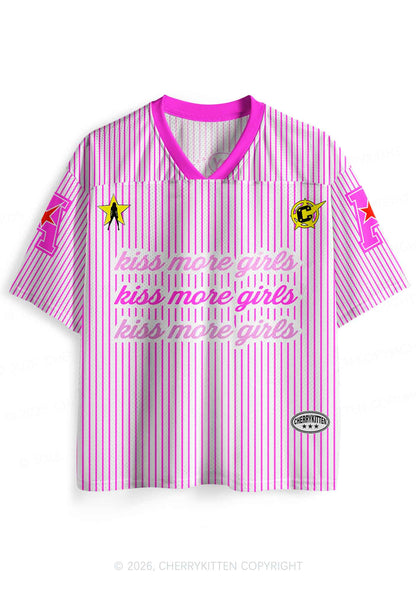 Kiss More Girls Pink Stripes Pride Y2K Sport Jersey Shirts Cherrykitten