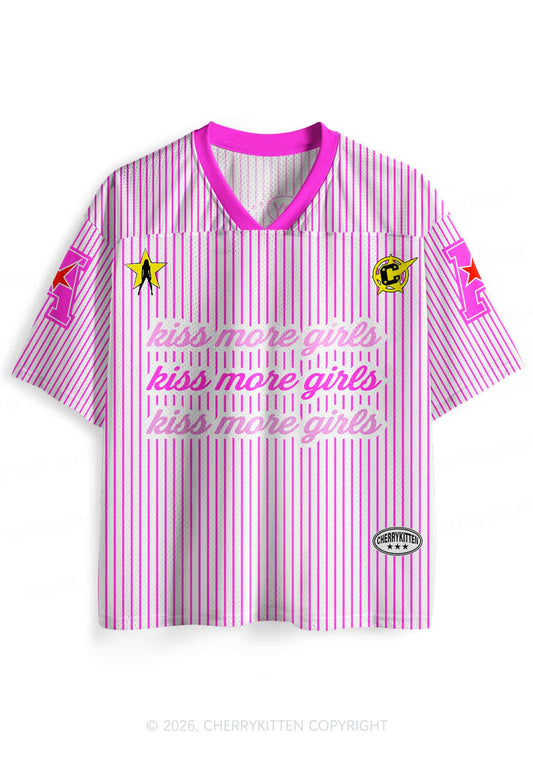 Kiss More Girls Pink Stripes Pride Y2K Sport Jersey Shirts Cherrykitten
