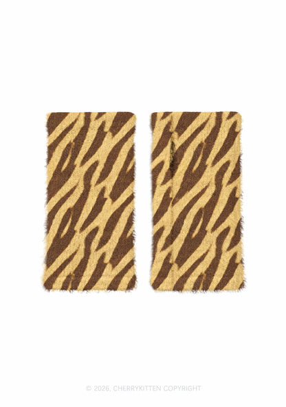 Khaki Tiger Stripe Y2K Print Fuzzy Arm Warmers Cherrykitten