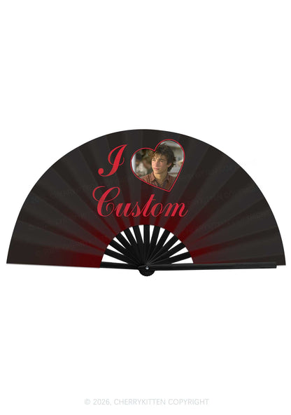 I Love Custom Photo Valentine's Day Y2K Rave Hand Fan Cherrykitten