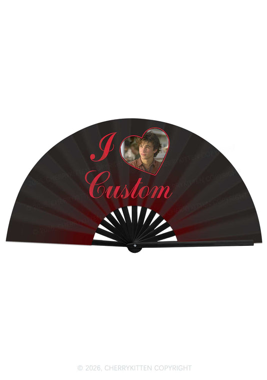 I Love Custom Photo Valentine's Day Y2K Rave Hand Fan Cherrykitten